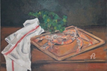 Nature morte aux gambas et bouquet de persil